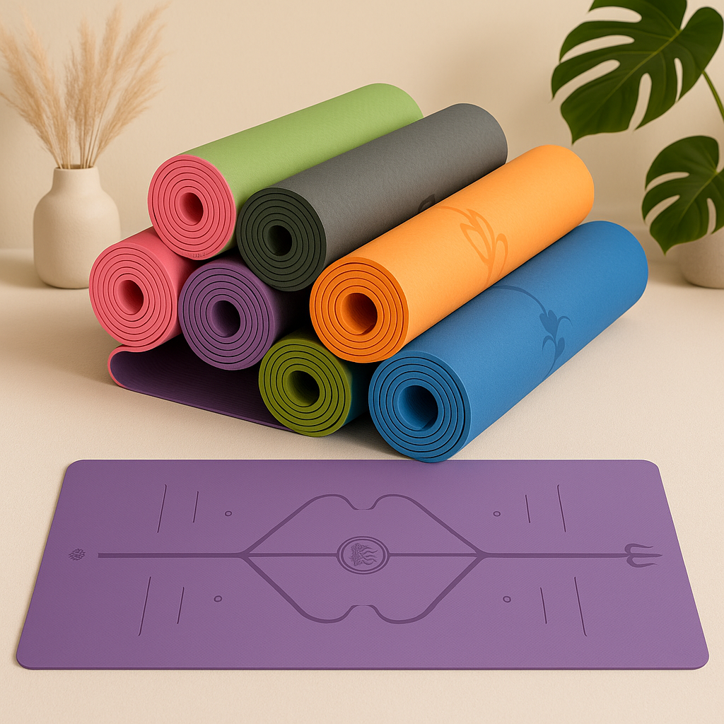 Rutschfeste Yogamatte mit Ausrichtungslinien 